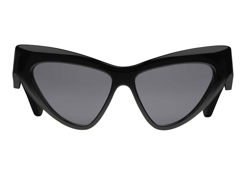 Gucci Cat-Eye Frame Sunglasses Shiny Black/Gold-tone/Solid Grey Lens (733344 J0740 1012)