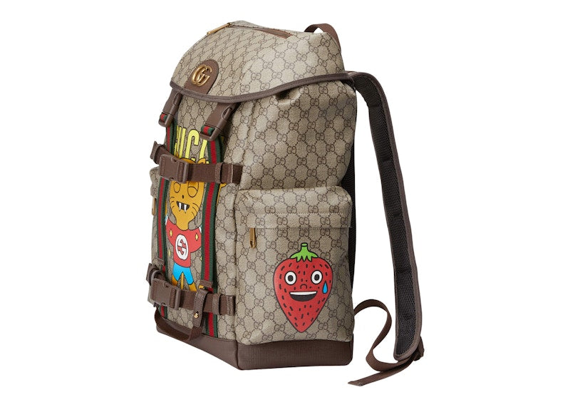Gucci Cat Print Skateboard Backpack GG Supreme Beige/Ebony