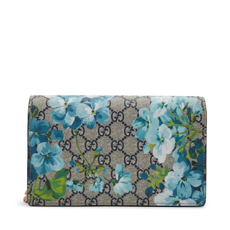 Gucci Chain Wallet GG Supreme Blooms (Short Strap) Blue