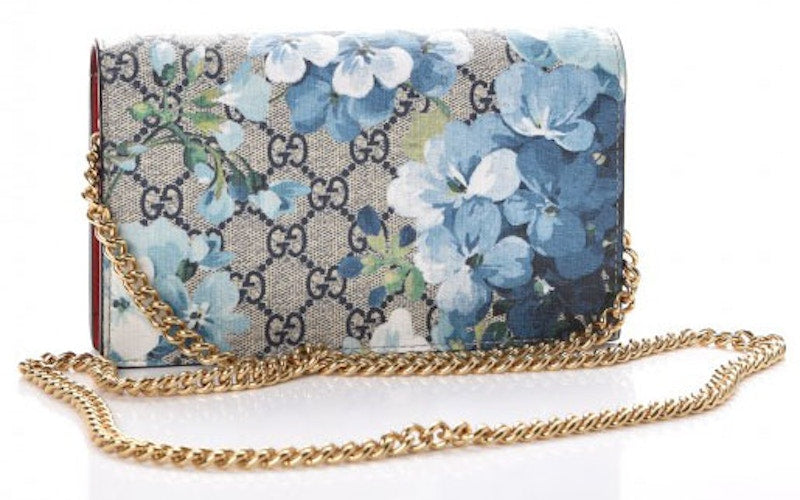 Gucci Chain Wallet GG Supreme Blooms Mini Blue
