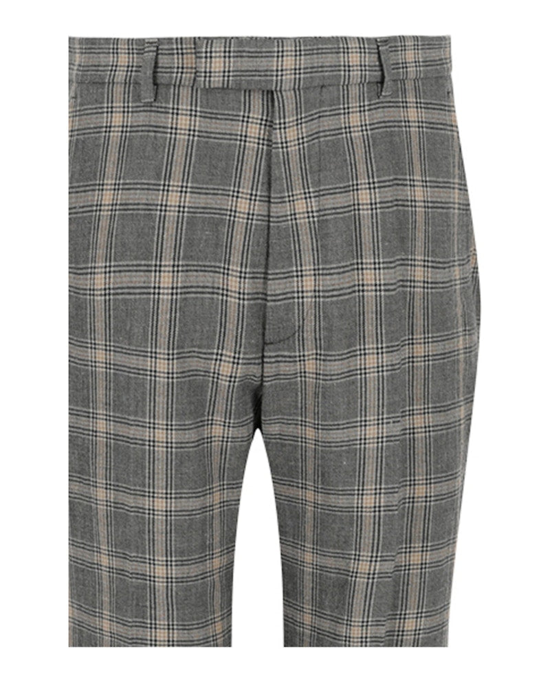 Gucci Checkered Straight-Leg Trousers Grey Beige