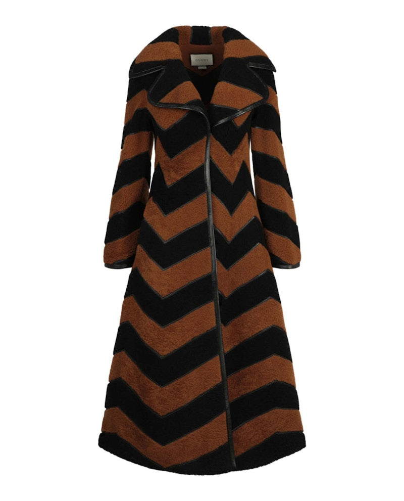 Gucci Chevron Fur Coat Brown
