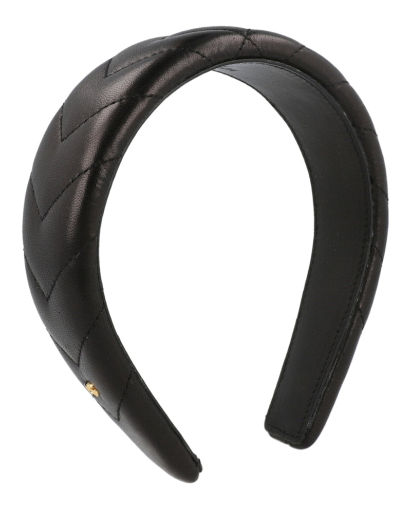 Gucci Chevron-Quilted Leather Headband Black