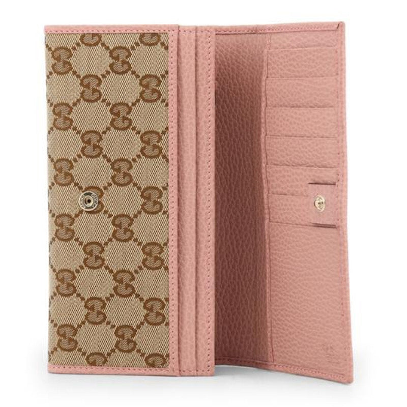 Gucci Continental Long Flap Wallet GG Supreme Pink Lining