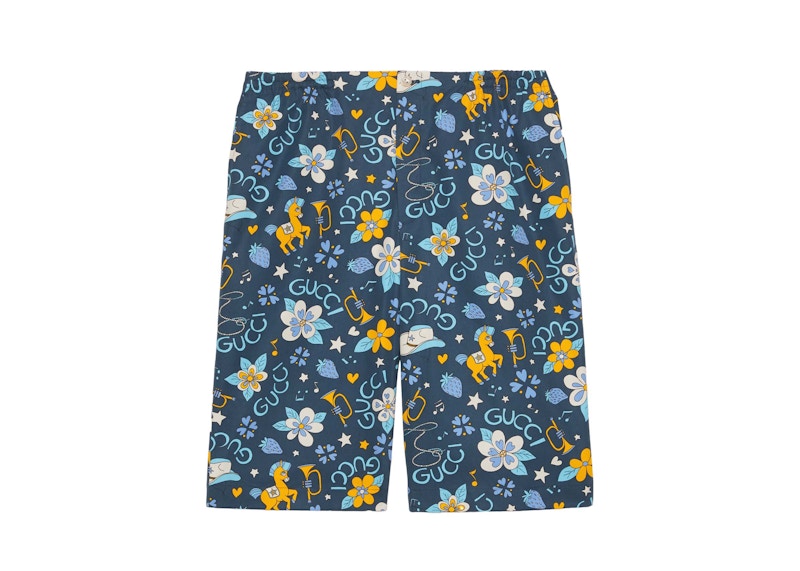 Gucci Cotton Flower and Pony Print Shorts Blue Multi