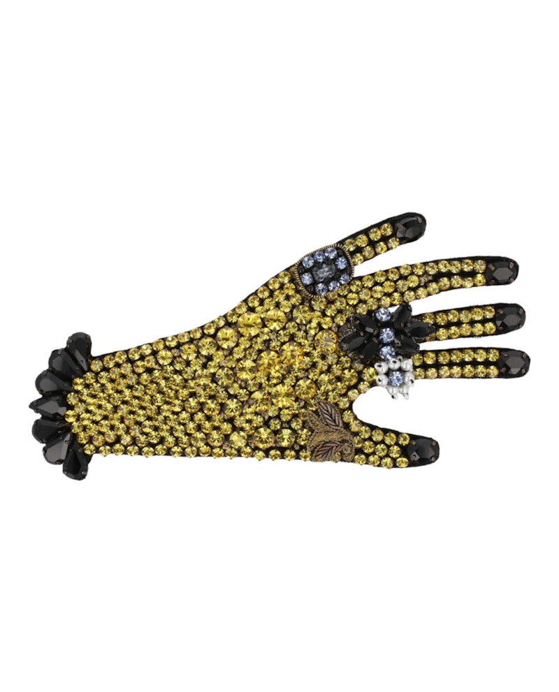Gucci Crystal-Embellished Hand Brooch Gold