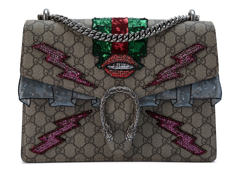 Gucci Dionysus Shoulder Bag GG Supreme Embroidered Medium Brown
