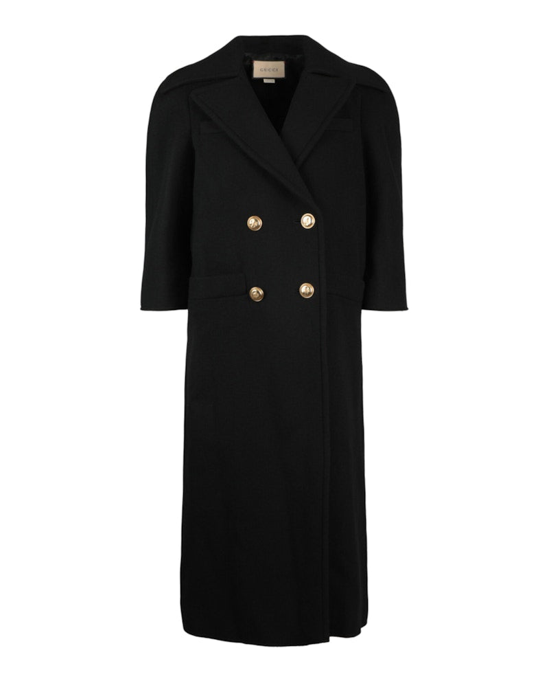 Gucci Double Breasted Collared Coat Black