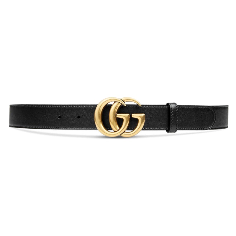 Gucci Double G Leather Belt Antique Brass Buckle 1 Width Black 414516