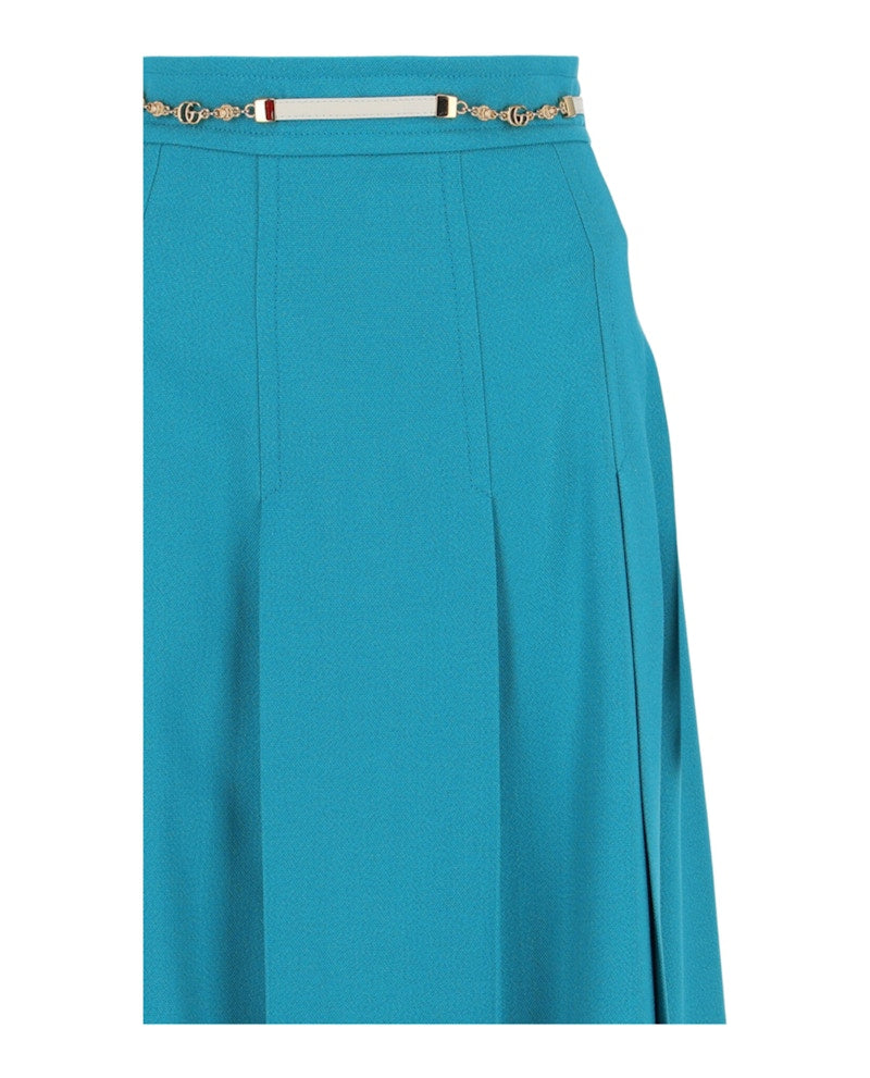 Gucci Double G Chain Pleated Skirt Blue