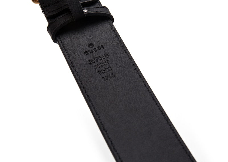 Gucci Double G Wide Leather Belt Antique Brass Buckle 1.5 Width Black