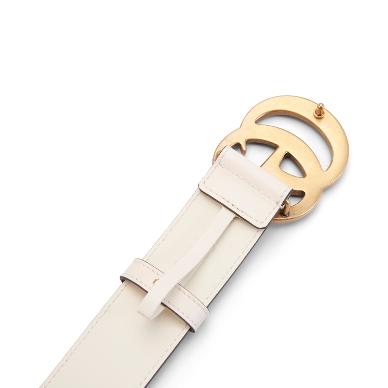 Gucci Double G Gold Buckle Leather Belt 1.5 Width White