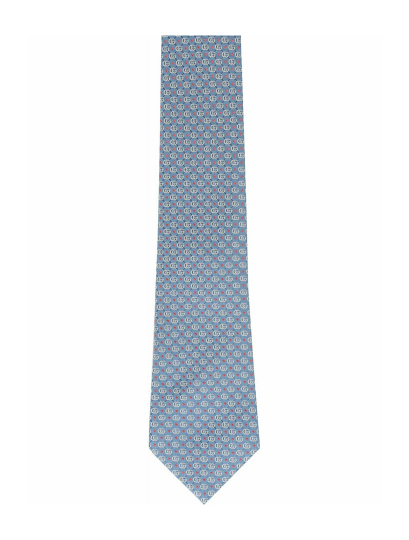 Gucci Double G Silk Jacquard Tie Blue Orange