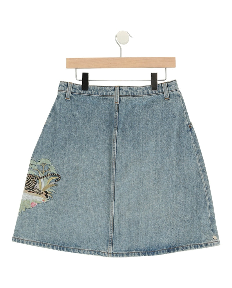 Gucci Embroidered Denim Skirt Blue