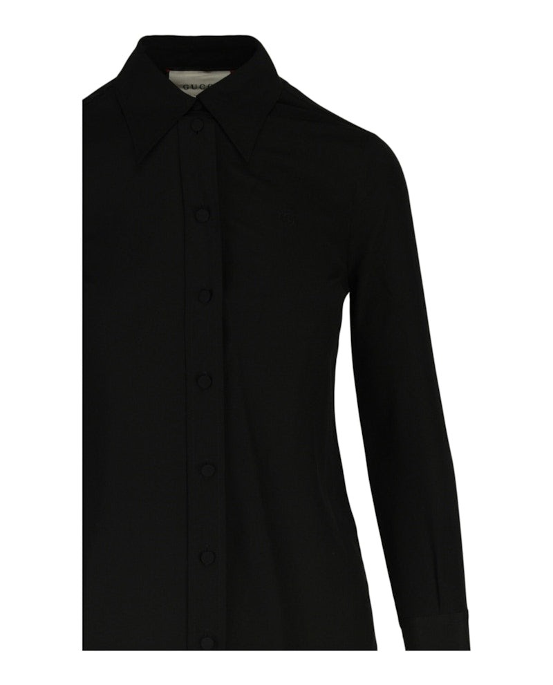 Gucci Embroidered Logo Long Sleeve Blouse Black