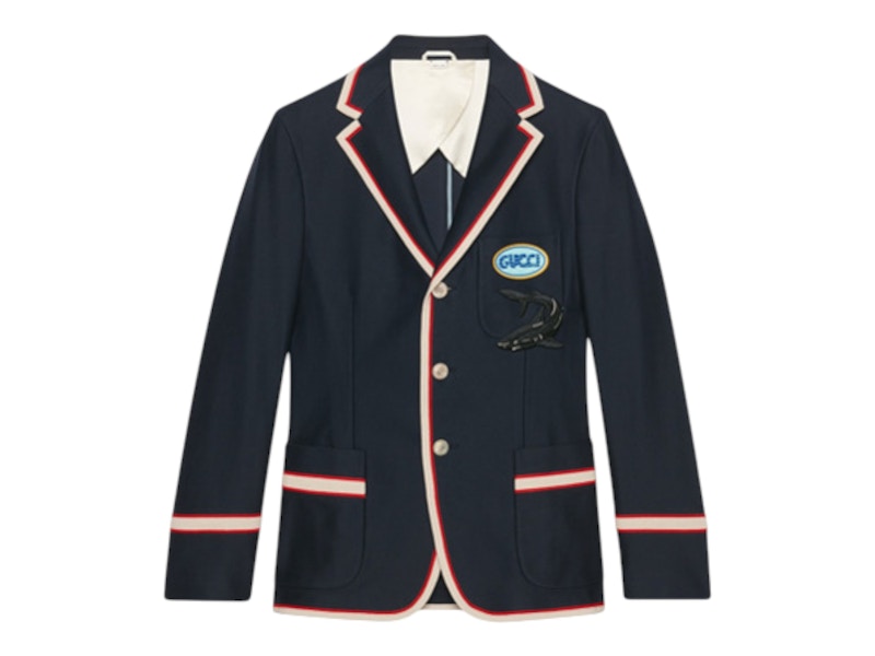 Gucci Embroidered Shark Striped Blazer Navy