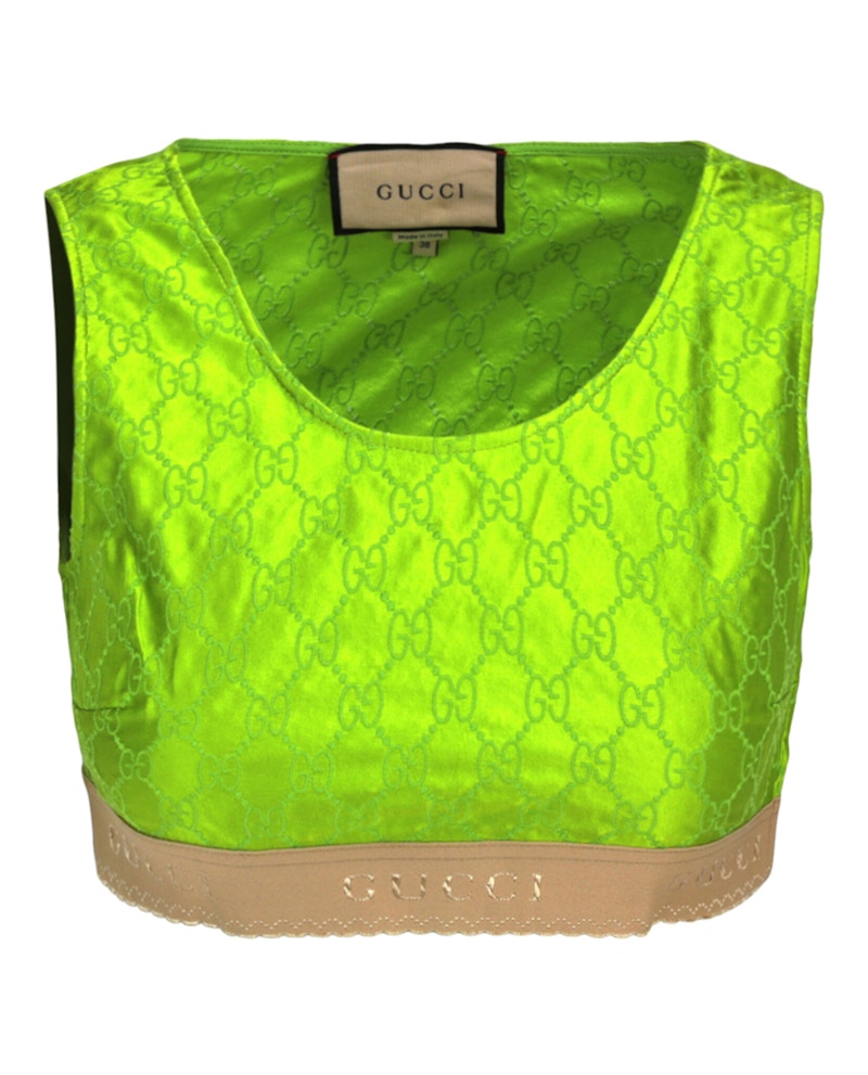 Gucci Embroidered Silk Crop Top Green