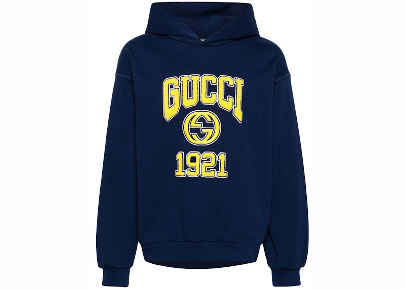 Gucci Embroidery Logo Hoodie Navy Blue