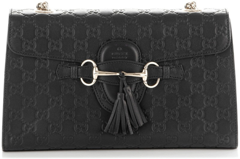 Gucci Emily Shoulder Bag Guccissima Medium Black