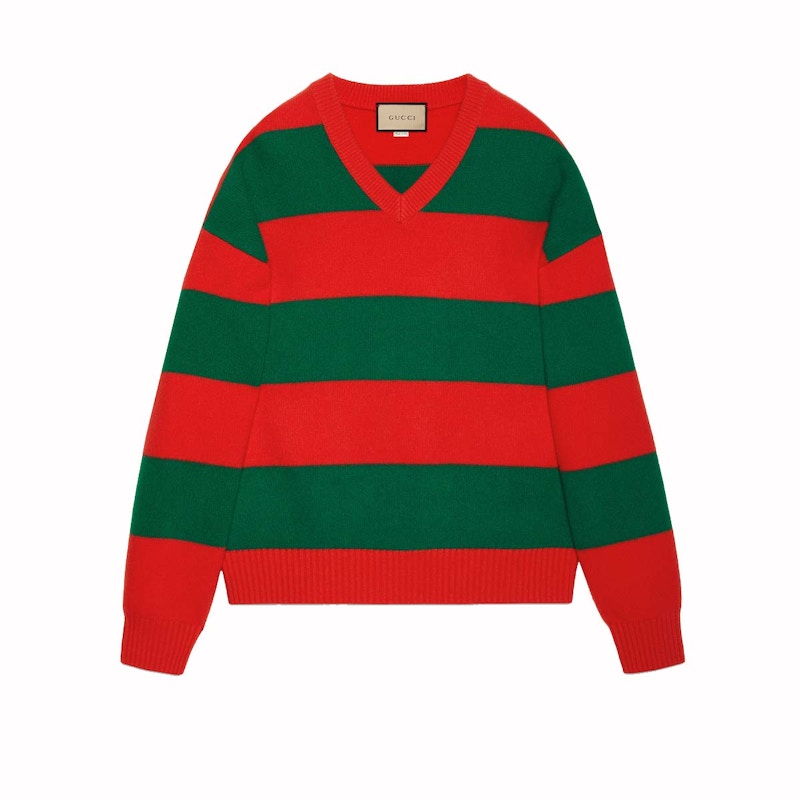 Gucci Felted Wool Striped Sweater Red/Green