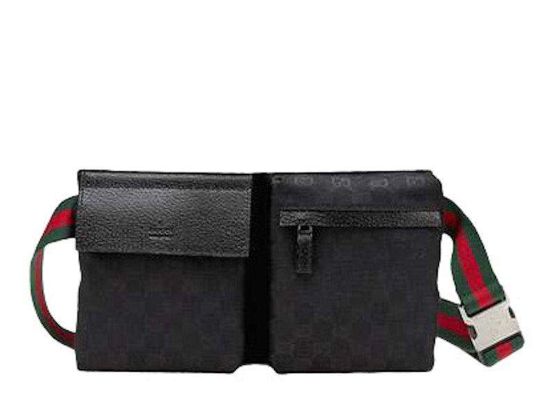 Gucci Flap Belt Bag GG Web Strap Black
