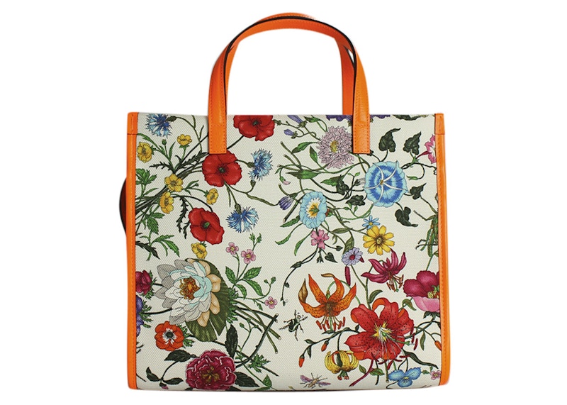 Gucci Flora Tote Medium Orange Multicolor
