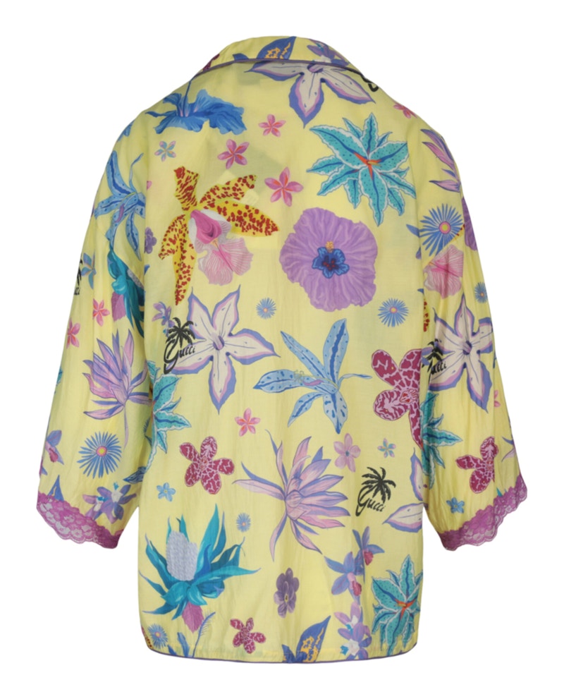 Gucci Floral Collared Drop Shoulder Top Bright Yellow