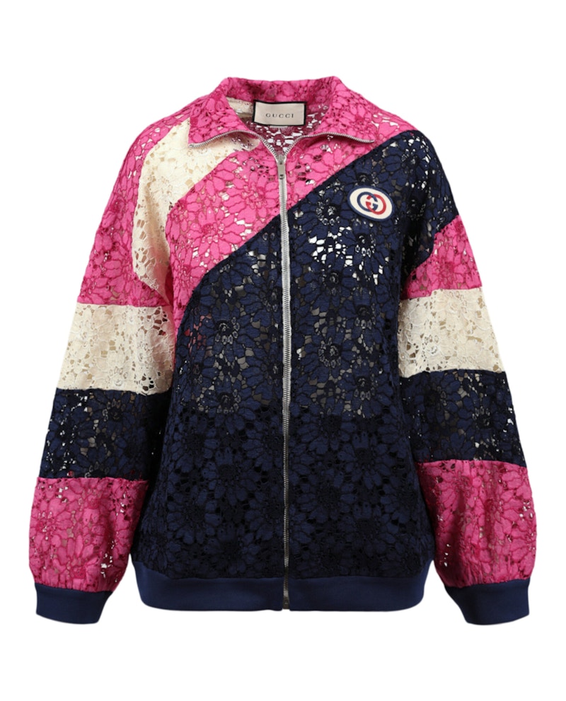 Gucci Floral Guipure Lace Track Jacket Ink Multi