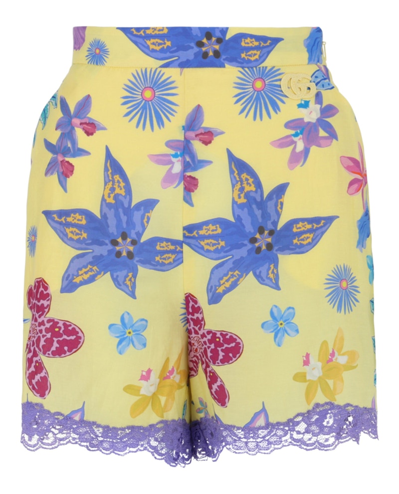 Gucci Floral Print Lace Shorts Bright Yellow