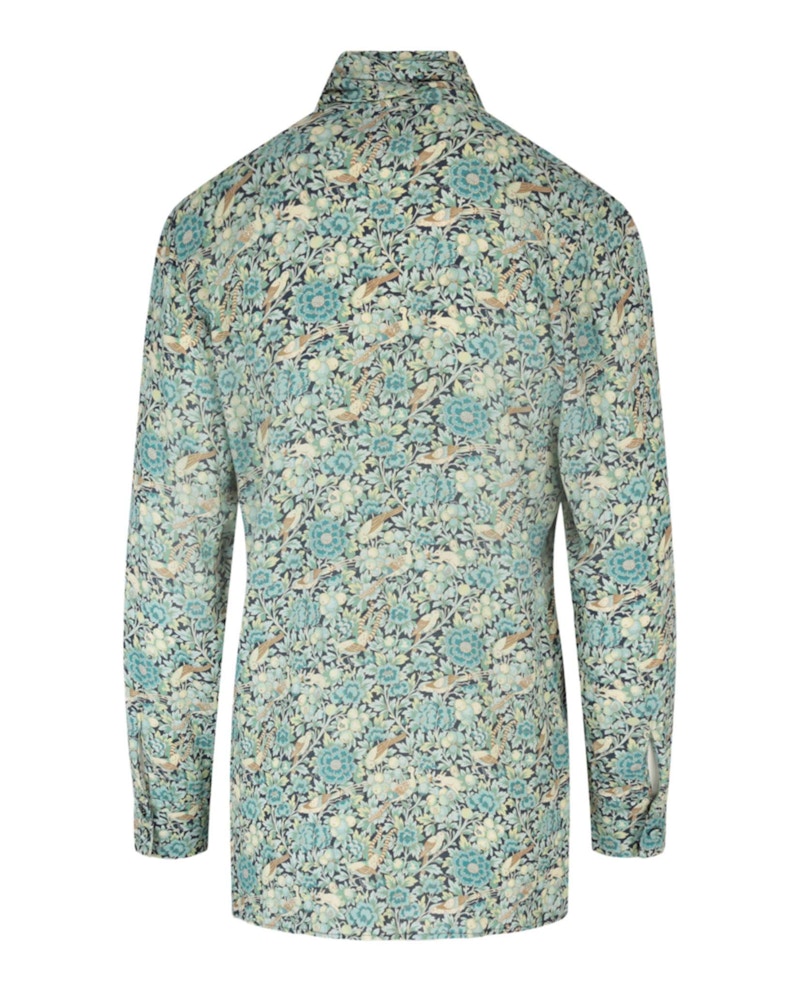 Gucci Floral Print Tie Neck Long Sleeve Blouse Blue