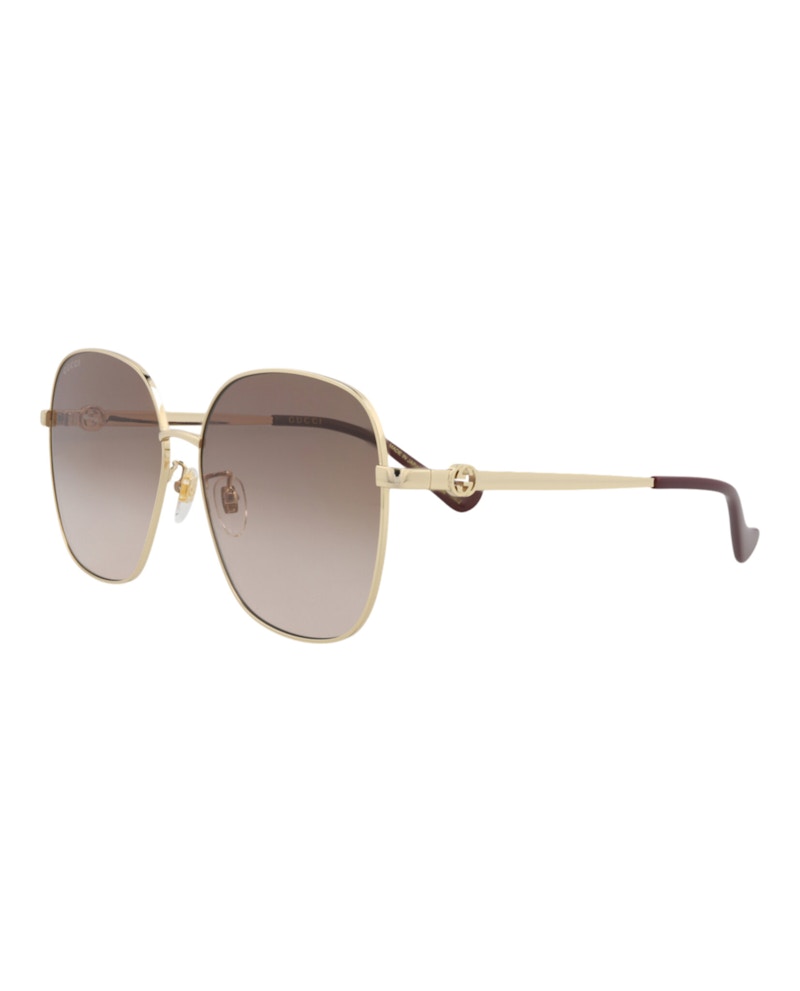 Gucci Square-Frame Metal Sunglasses Gold/Gold/Brown (GG1089SA-30012967-002)