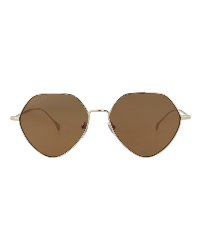 Gucci Square-Frame Metal Sunglasses Gold/Gold/Brown (GG1182S-30013461-002)