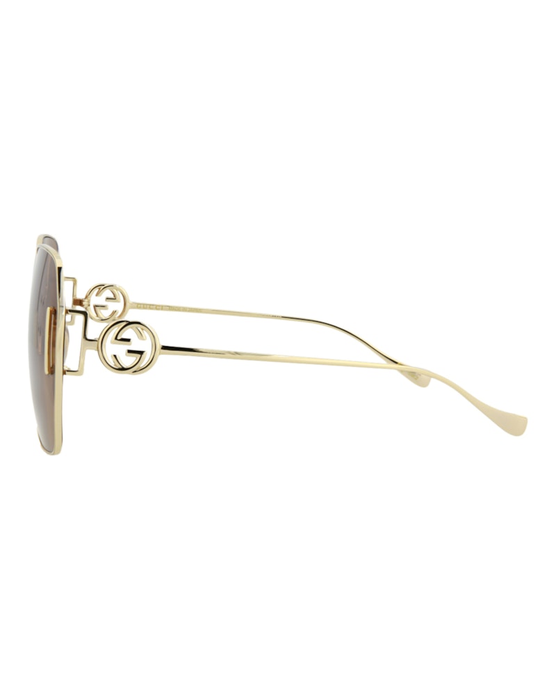 Gucci Square-Frame Metal Sunglasses Gold/Gold/Brown (GG1207SA-30013417-003)