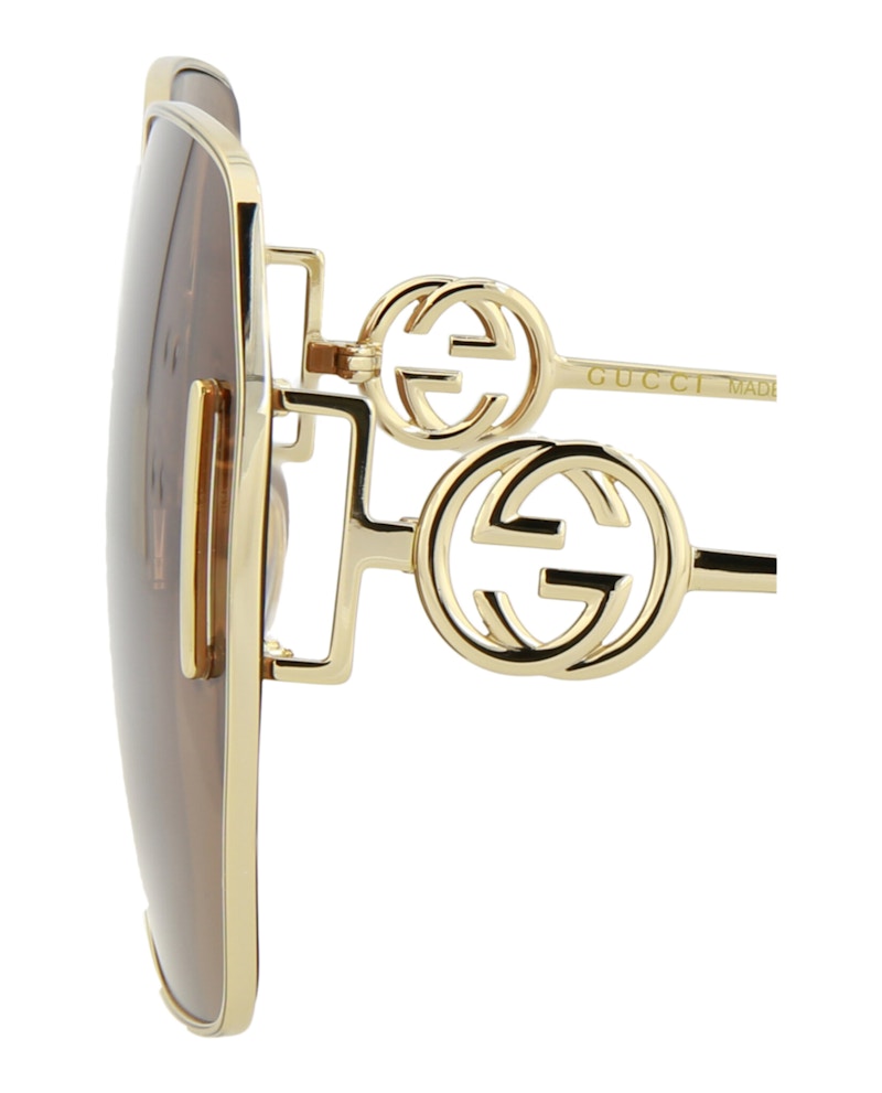 Gucci Square-Frame Metal Sunglasses Gold/Gold/Brown (GG1207SA-30013417-003)