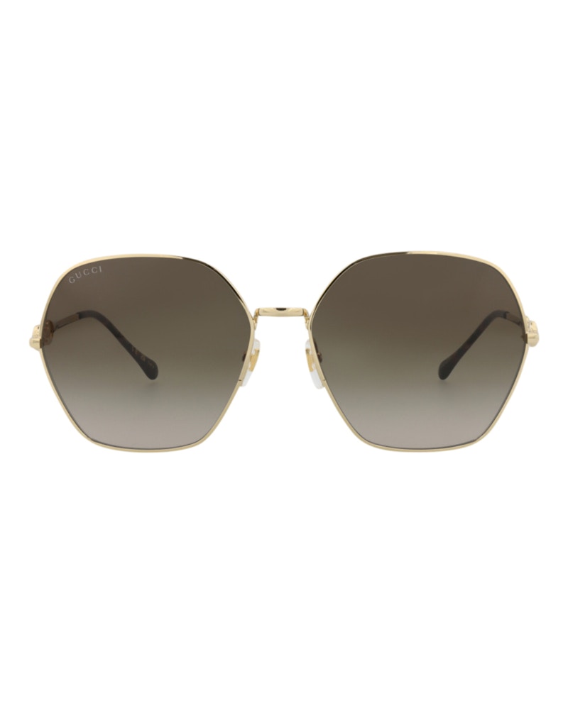 Gucci Square-Frame Metal Sunglasses Gold/Gold/Brown (GG1335S-30013931-002)