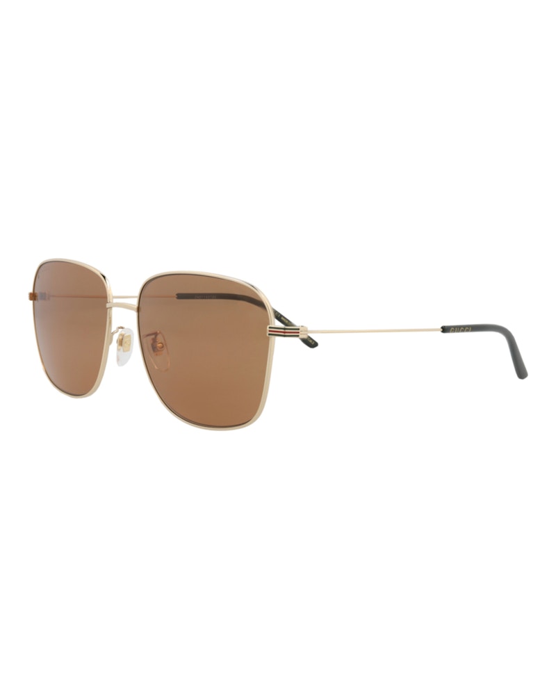 Gucci Square-Frame Metal Sunglasses Gold Gold Brown (GG1464SA-30014464-002)