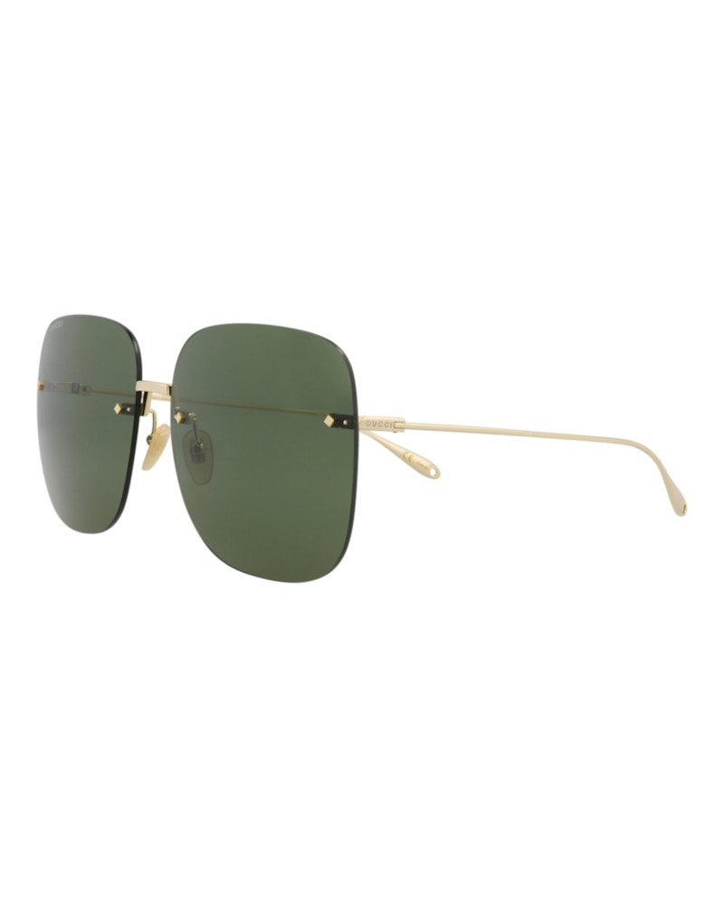 Gucci Square-Frame Metal Sunglasses Gold/Gold/Green (GG1148S-30012727-006)