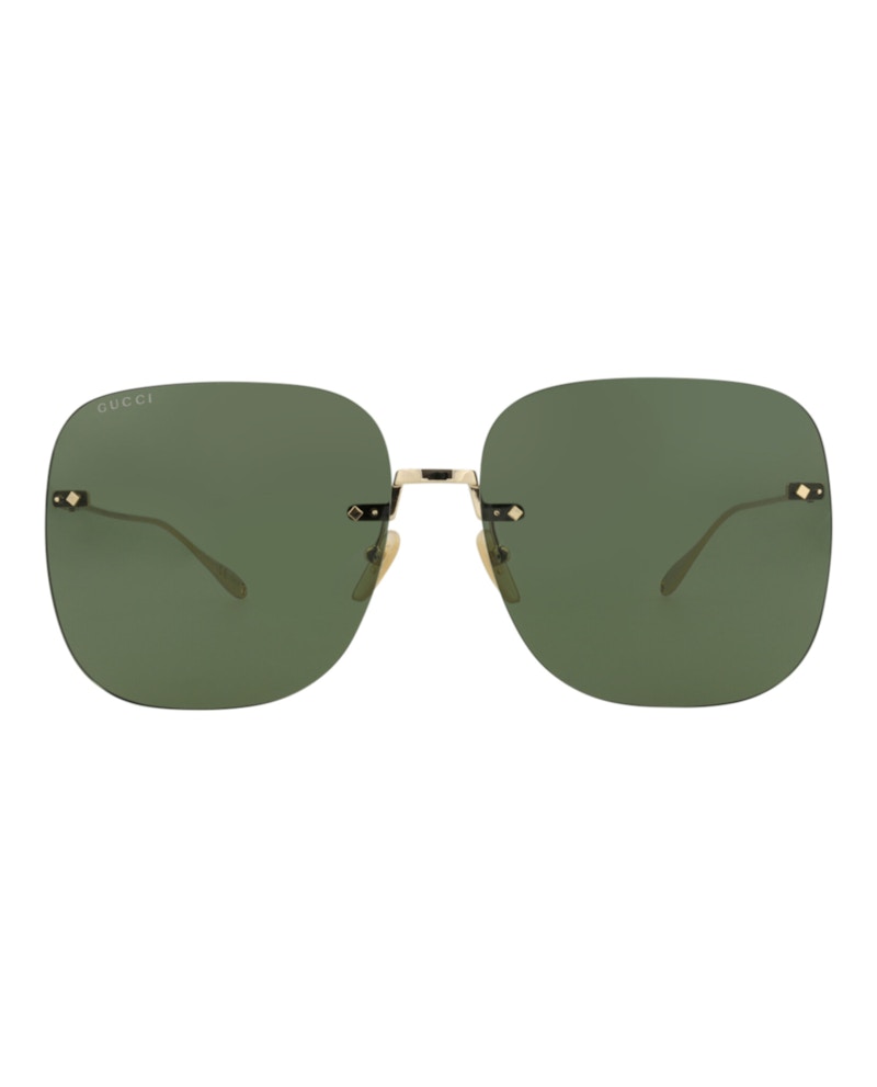 Gucci Square-Frame Metal Sunglasses Gold/Gold/Green (GG1148S-30012727-006)