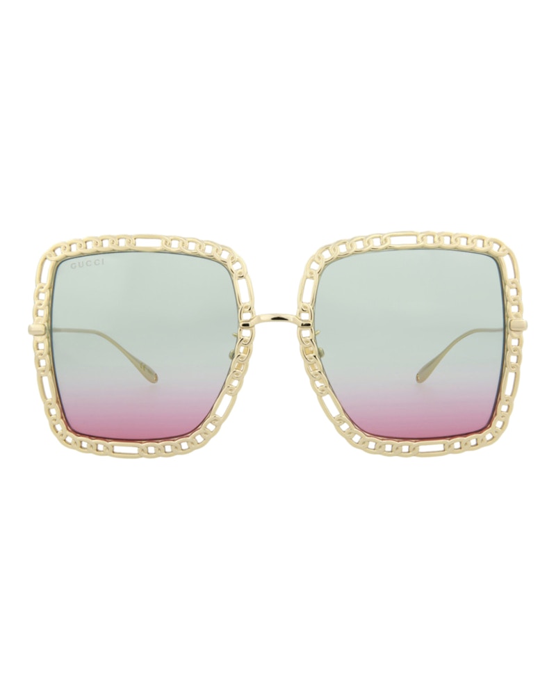 Gucci Square-Frame Metal Sunglasses Gold Gold Light Blue (GG1033S-30011787-003)