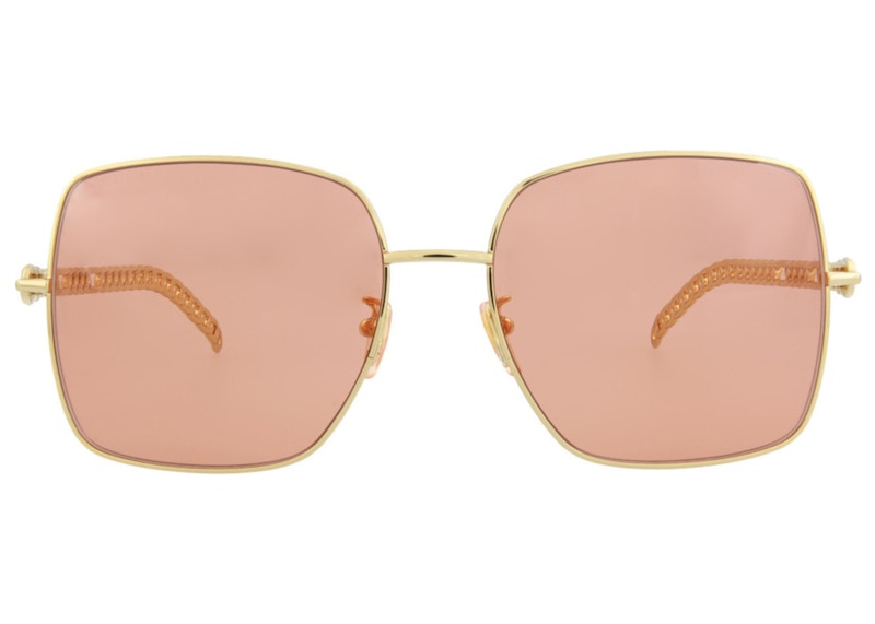 Gucci Square-Frame Metal Sunglasses Gold/Orange (GG0724S-30008881-005-70047)