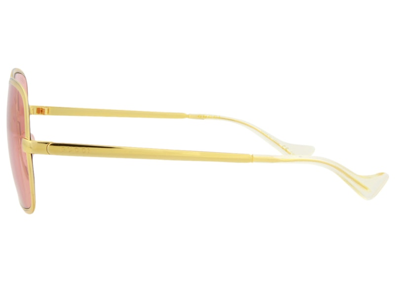 Gucci Square-Frame Metal Sunglasses Gold/Red (GG1063S-30012261-001-70048)