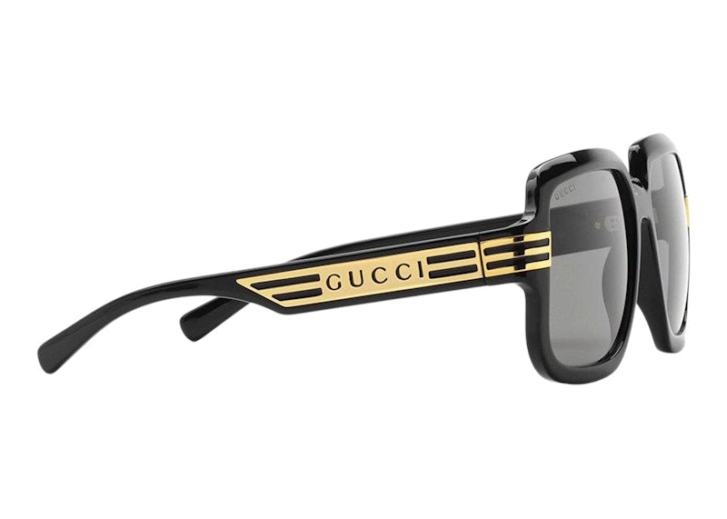 Gucci Square Frame Sunglasses True Black/Gold/Brown (663772 J1691 1012)