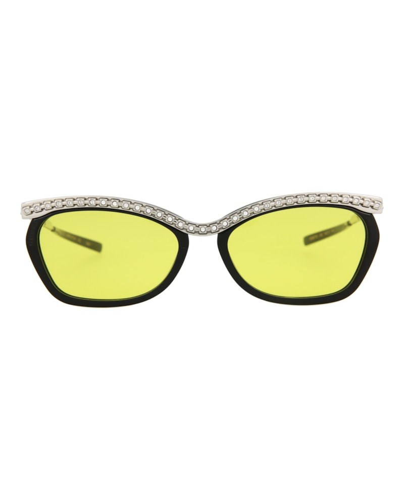 Gucci Square Rectangle Sunglasses Black/Silver/Yellow (GG0617S-30008121-003)