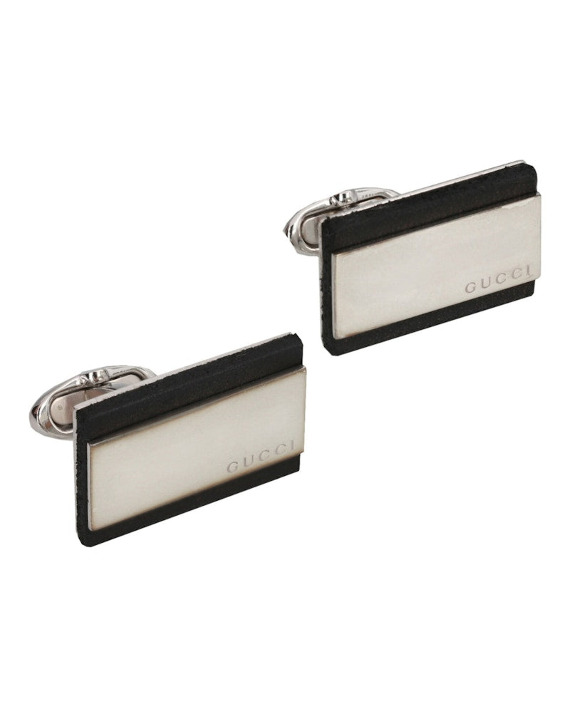 Gucci Sterling Silver And Leather Cufflinks Silver