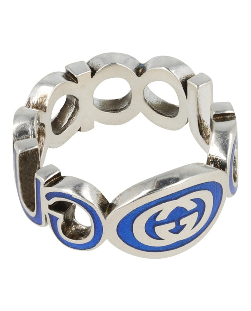 Gucci Sterling Silver Interlocking G Ring Silver/Blue