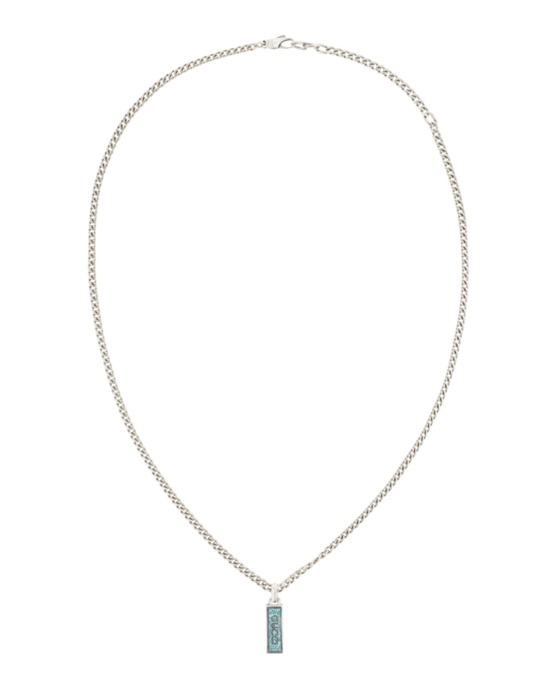 Gucci Sterling Silver Logo Plaque Necklace Silver