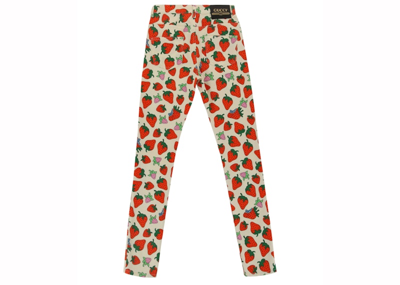 Gucci Strawberry Cotton Skinny Pant Ivory/Yellow