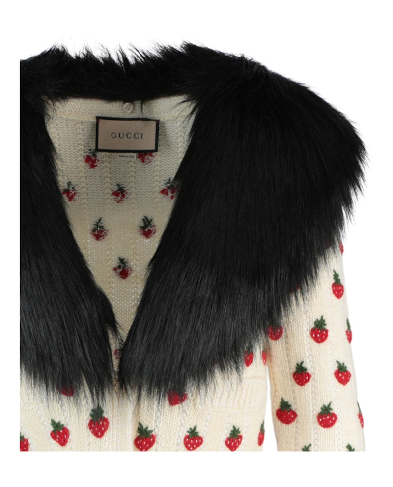 Gucci Strawberry Embroidered Sweater White
