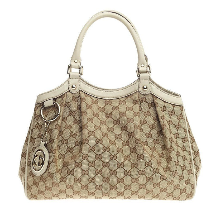 Gucci Sukey Tote GG Monogram GG Leather Charm Medium Brown/White