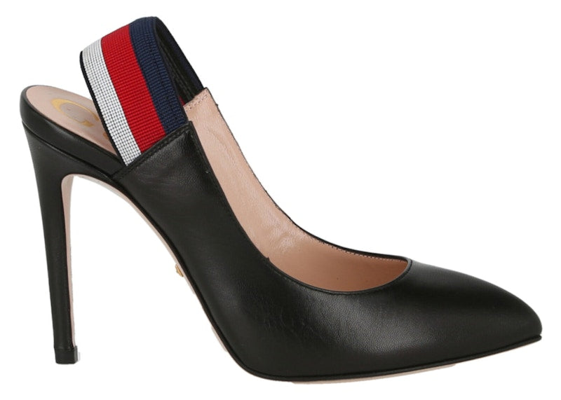 Gucci Sylvie Leather Web Slingback Pumps Dark Grey (Women's)